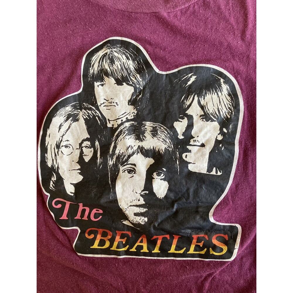 Vintage 70s Beatles Single Stitch T Shirt Small Maroon Lennon Hippie Tour Shirt - Picture 3 of 5